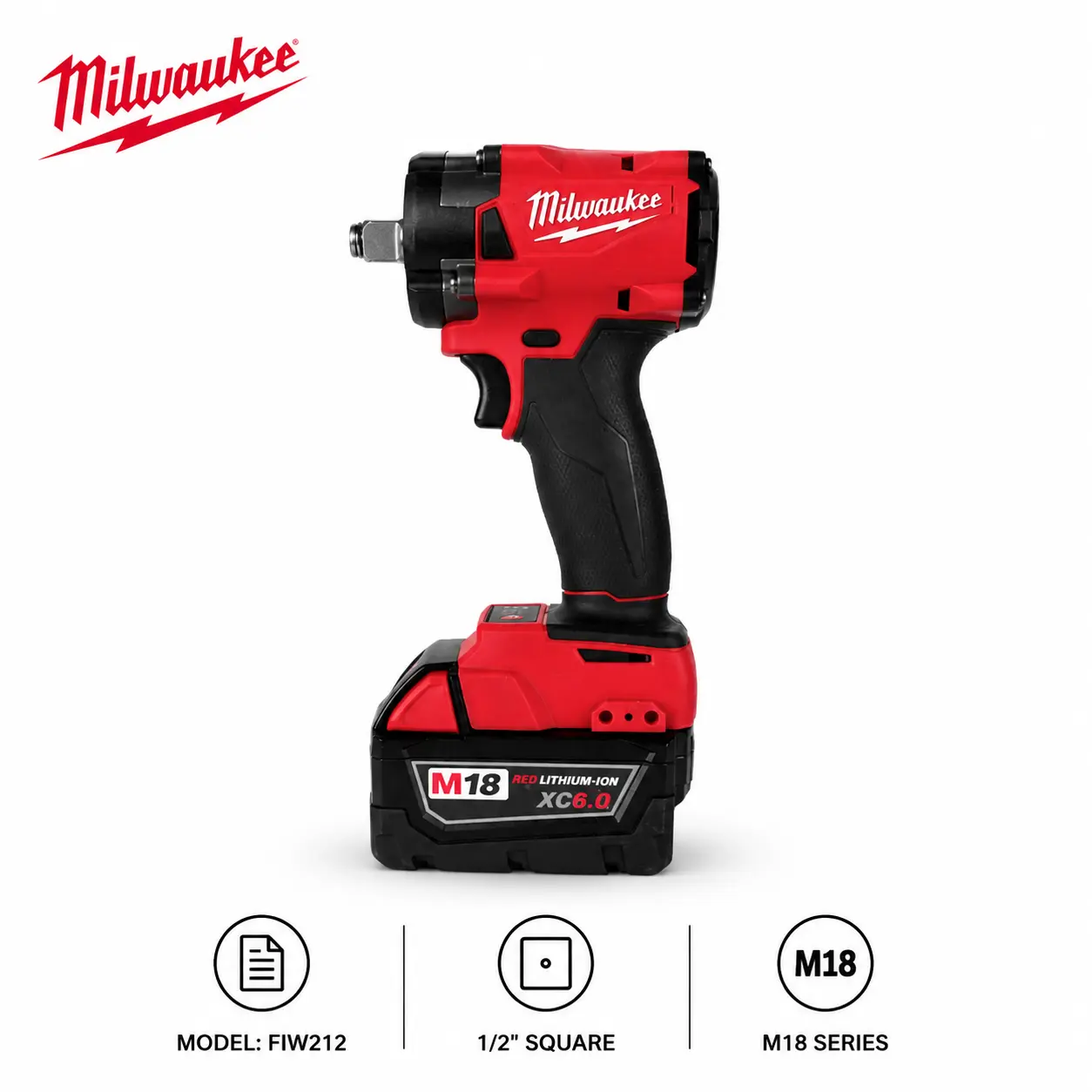 Milwaukee M18 FIW212 18V Cordless Impact Wrench, 1/2 in Square Drive, 300Nm Torque, 4-Mode Speed Adjustment, M18 Battery System for Automotive Service & Heavy Duty Fastening Tasks tool