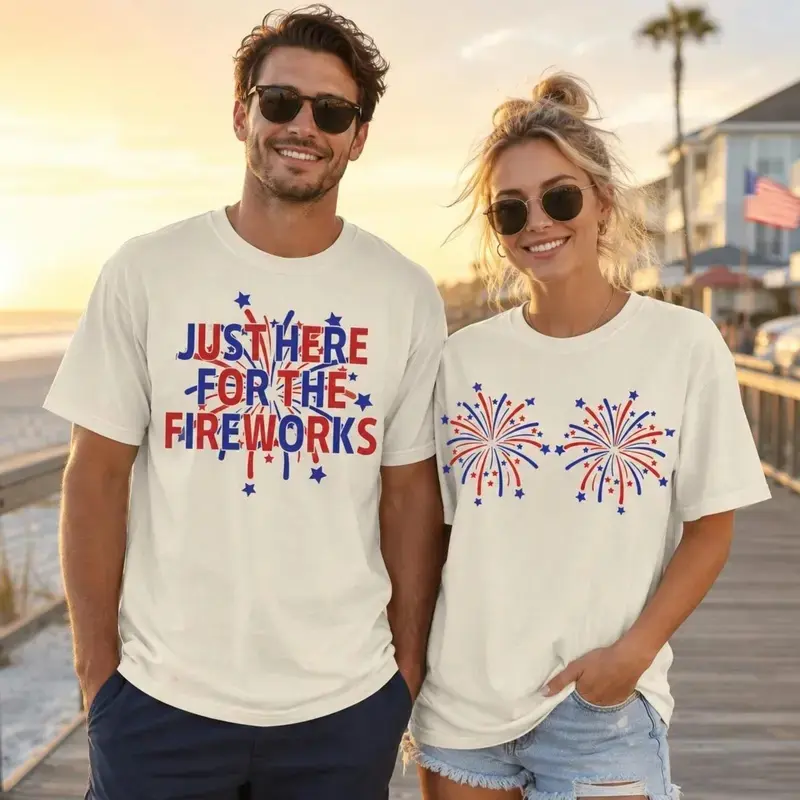 "I'm Her Sparkler & I'm His Firecracker" Matching Couples Shirt, 4th of July Couple Tees, Patriotic Heart Split Graphic Shirt, Funny Independence Day Couple Outfit.