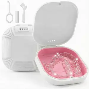 Retainer Case with Vent Holes, Aligner Case for Invisalign, Portable Aligner Kit, Removable Silicone Liner, Orthodontic Storage Box Secure Magnetic Closure for Travel - White/Pink