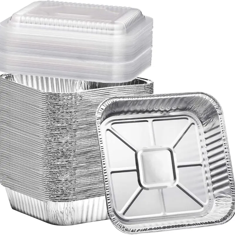 20-Pack 8x8in Disposable Square Aluminum Bakeware Pans - Durable, Heat Resistant Up to 400°F, Food-Safe Oven-Safe Foil Takeout Containers with Transparent Plastic Lids, Recyclable Kitchenware for Meals & Storage
