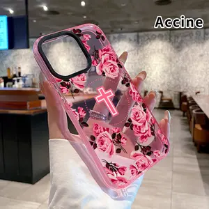 Case for iPhone 16 Pro Max 15 Plus 14 13 12 11 Rose Cross Non-Yellowing Shockproof Clear slim Protective Softcase