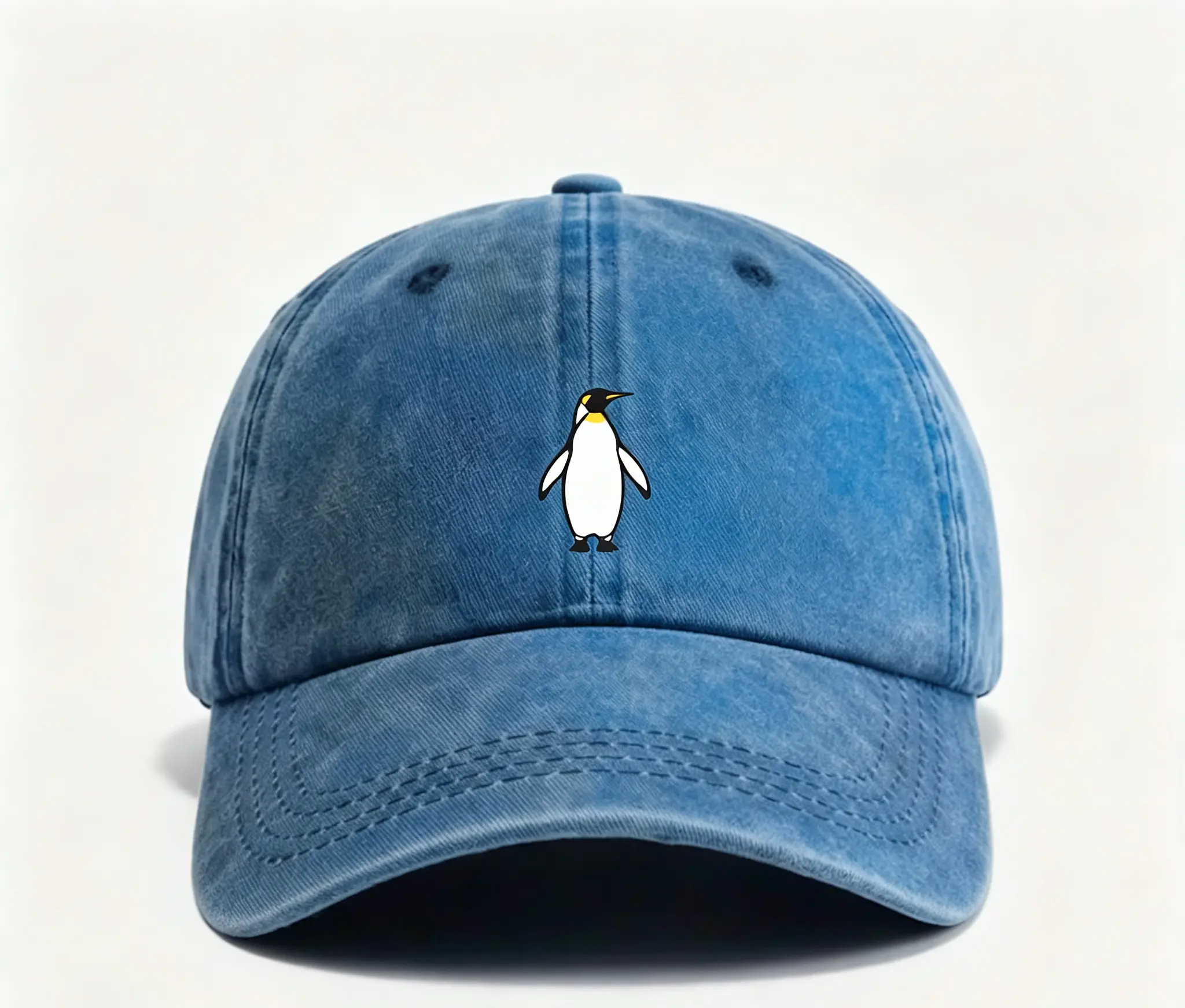 Vintage Cute Penguin Graphic Washed Denim Baseball Cap Adjustable Minimalist Animal Lover Dad Hat Beach Outdoor Casual Gifts Men Women Blue