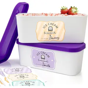 Set of 2 reusable ice cream tub containers 16 quart ea perfect for homemade sorbet frozen yogurt or gelato stackable storage containers stickers and lids stores easily in freezer