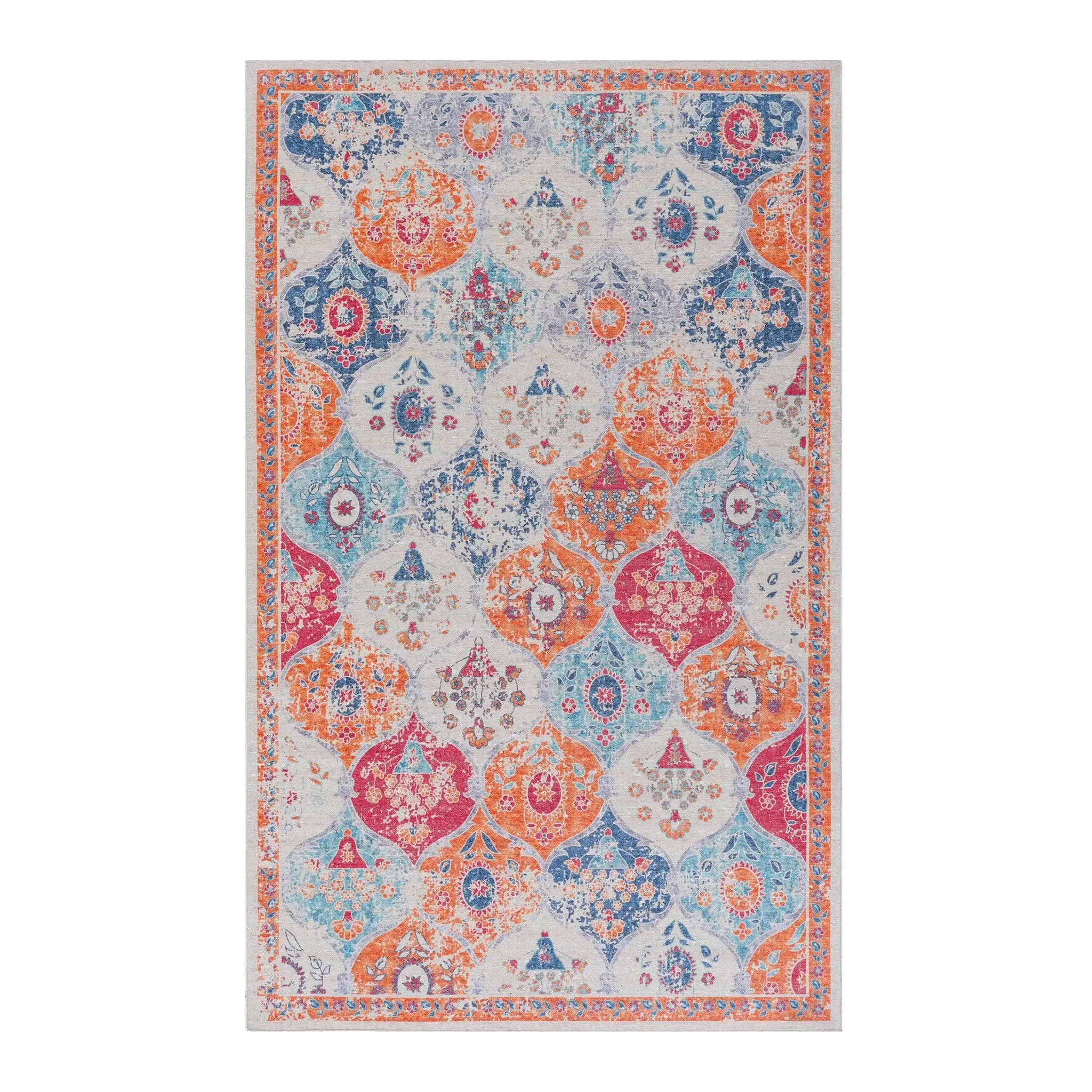 Rigo 3' x 5' Cream/ Machine Washable Low-Pile, Non-Slip, Non-Shedding, Foldable, Kid & Pet Friendly Area Rug