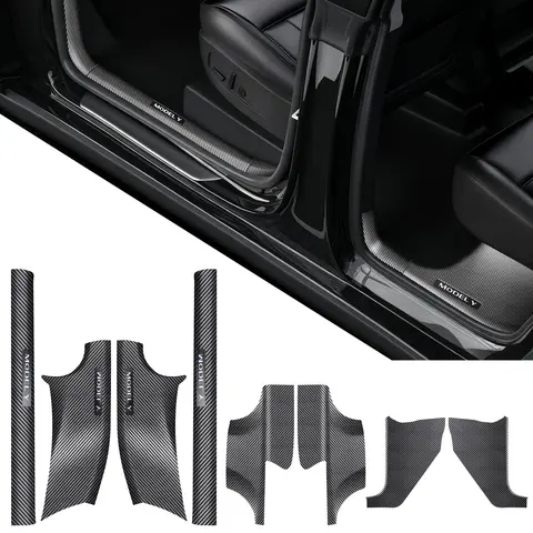 Topfit 8Pcs Door Sill Protector for Tesla Model Y Juniper 2025 2026 Front and Rear Door Pedal Kick Protection Carbon Fiber Friction Resistant Model Y Juniper Interior Accessories