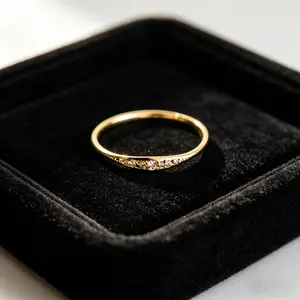 Gold Dainty CZ Curved Stackable Ring| Minimaalist Wedding Band| Perfect Bridal & Gift Jewelry