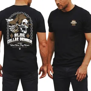Blue Collar Drinking Skull Beer Graphic T Shirt 2 Sides, Work Hard Play Harder Labor Lifestyle Tee, Industrial Worker Humor Shirt, Soft Cotton Breathable Casual Wear, Gift for Blue Collar Workers