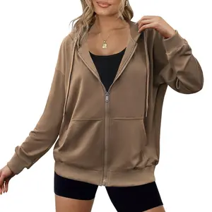 Women's Lightweight Hoodies Full Zip Up Oversized Sweatshirts with Pockets Long Sleeve Thin Casual Hooded Jackets