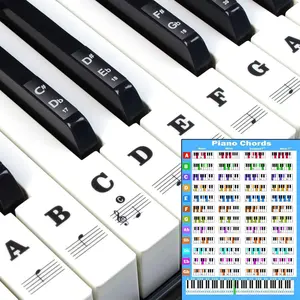 Piano Keyboard Stickers with Piano Chord Chart,for 88/61/54/49 Key,Note Letters Labels for Beginners and Young  Piano Notes Guide Piano Key Stickers Learn  Piano (Black)