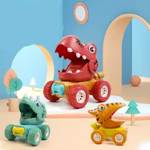 Press-Forward Dinosaur Push Toy Set, Cute Plastic Animal Cars for Toddlers 1-3, Unisex Snail-T-Rex Sliding Walk-Along Baby Outdoor Play Gift
