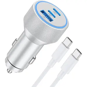 Car Charger For iPhone 17,iPhone 16,iPhone 15 Pro, 67W 3-Port Fast USB C Car Charger Power Adapter With 3FT USB C to C Cable For iPad