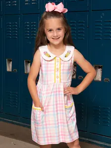 Pastel Pencils Embroidered Plaid Ruffle Dress