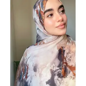 Middle East Muslim Women Fashion Satin Printing Hijab Shawl
