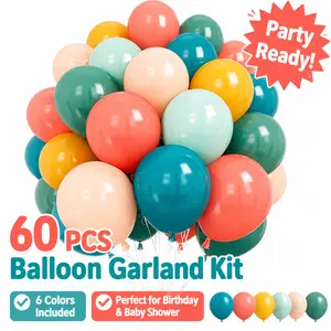 Boho Balloon Garland Kit 60 Pcs - Retro Teal, Blush, Mustard Yellow, Sage Green & Dusty Blue Balloons for Fall Baby Shower, Safari Birthday & Boho Party Decor