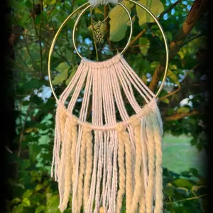 Handcrafted Macrame Dreamcatcher with Gold Hoop and Fringe for Home Decor
