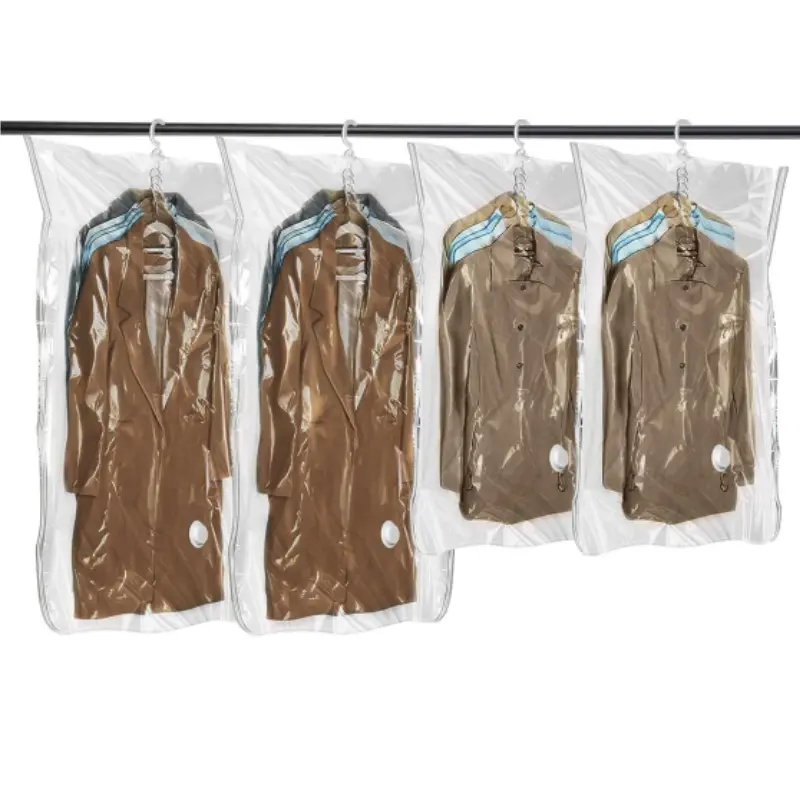 Hanging Vacuum Compression Storage Bag Set, 4pcs (2 Long 130x70cm, 2 Short 110x70cm) Space-Saving Zipper Bags for Clothes, Coats