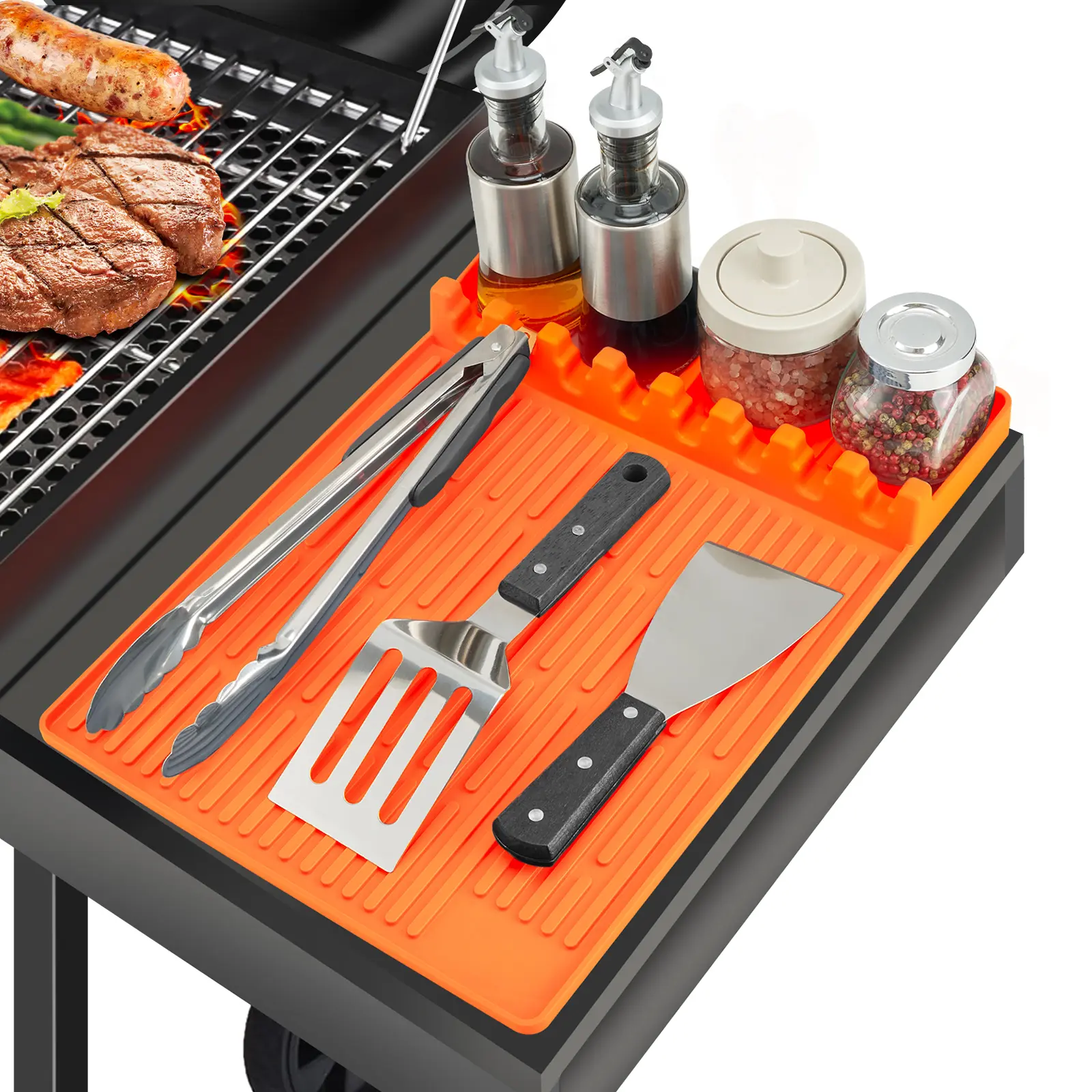 Silicone Griddle Tools Mat,Waterproof & Oil-proof Spatula Drain Pad, Miultifunctional Side Shelf Mat for Kitchen Cooking Counter,Kitchen Accessories tiktokshopspringglowup Grill Brush Utensils
