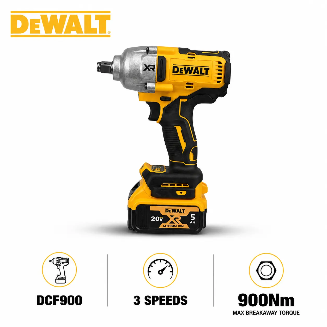 DEWALT DCF900 20V Brushless Motor 1/2" Hog Ring Impact Wrench, 900Nm Max Disassembly Torque, 3-Speed Heavy Duty Oil Resistant Lithium Power Tool, For Professional Mechanics