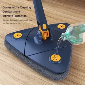 360° Rotating Triangle Cleaning Mop Set, Triangle Mop Heads, Long Handle Floor Mop, Hands-Free Wash Squeeze, Wet & Dry Use, Ideal for Home Cleaning Tools