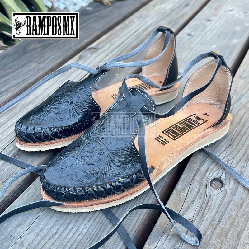 Womens Mexican Sandals, Handmade Leather Lace Up Sandals Huaraches, Sandalias Huaraches Mexicanos,Mexican leather Shoes Lace-up,NEGROS BLACK