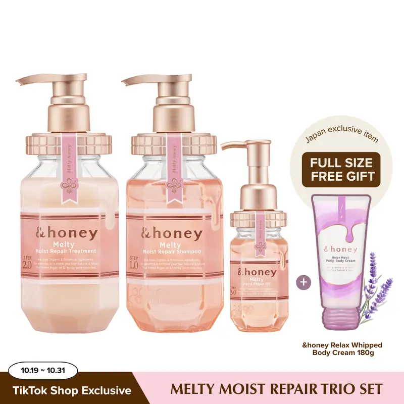 &honey Melty Moist Trio Viral Japanese Hair Care, Shampoo, Treatment & Hair Oil + free limited edition hand cream