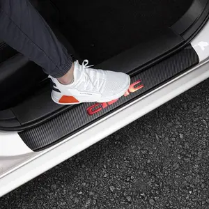 For Honda 2005-2023 2024 2025 4-Door CIVIC Carbon Fiber Style Leather Door Sill Protector Anti-Dirty Scuff Plate Cover Guard Sills Protector Trim,Welcome Pedal Protect 4PCS -RED