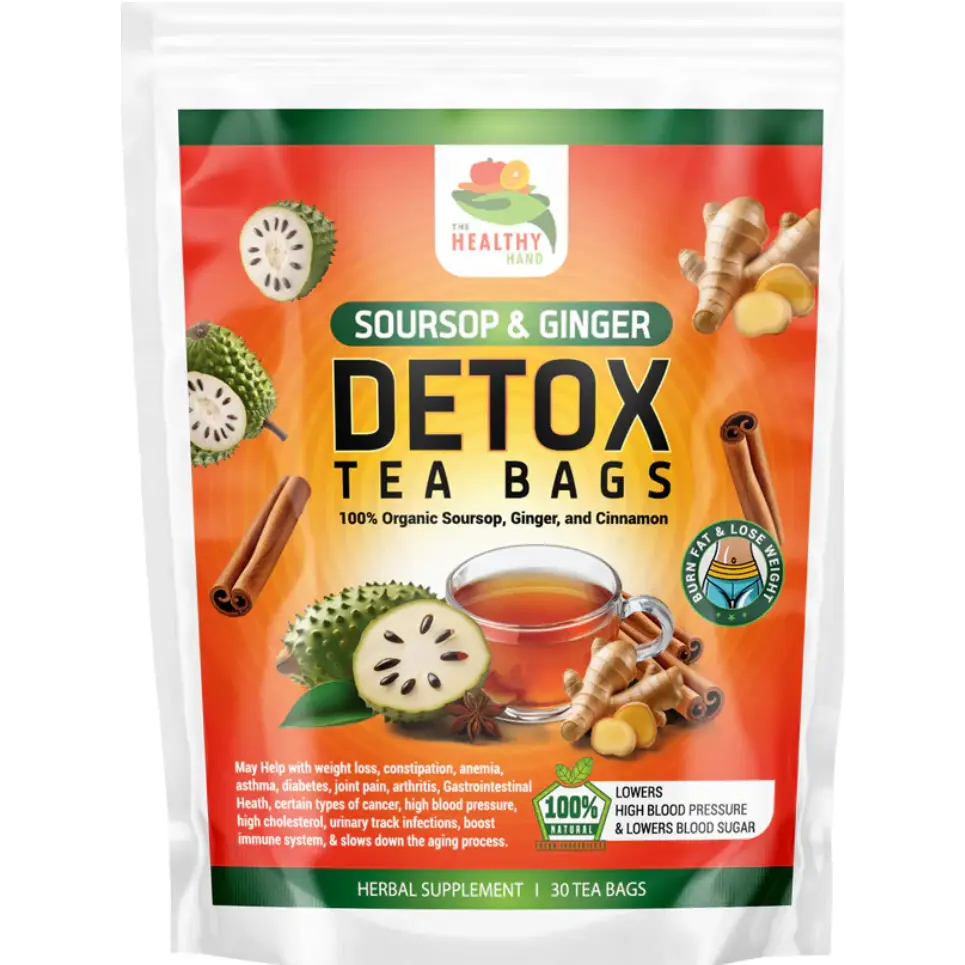 The Healthy Hand Soursop & Ginger Detox Tea Bags - 100% Organic Herbal Supplemen...