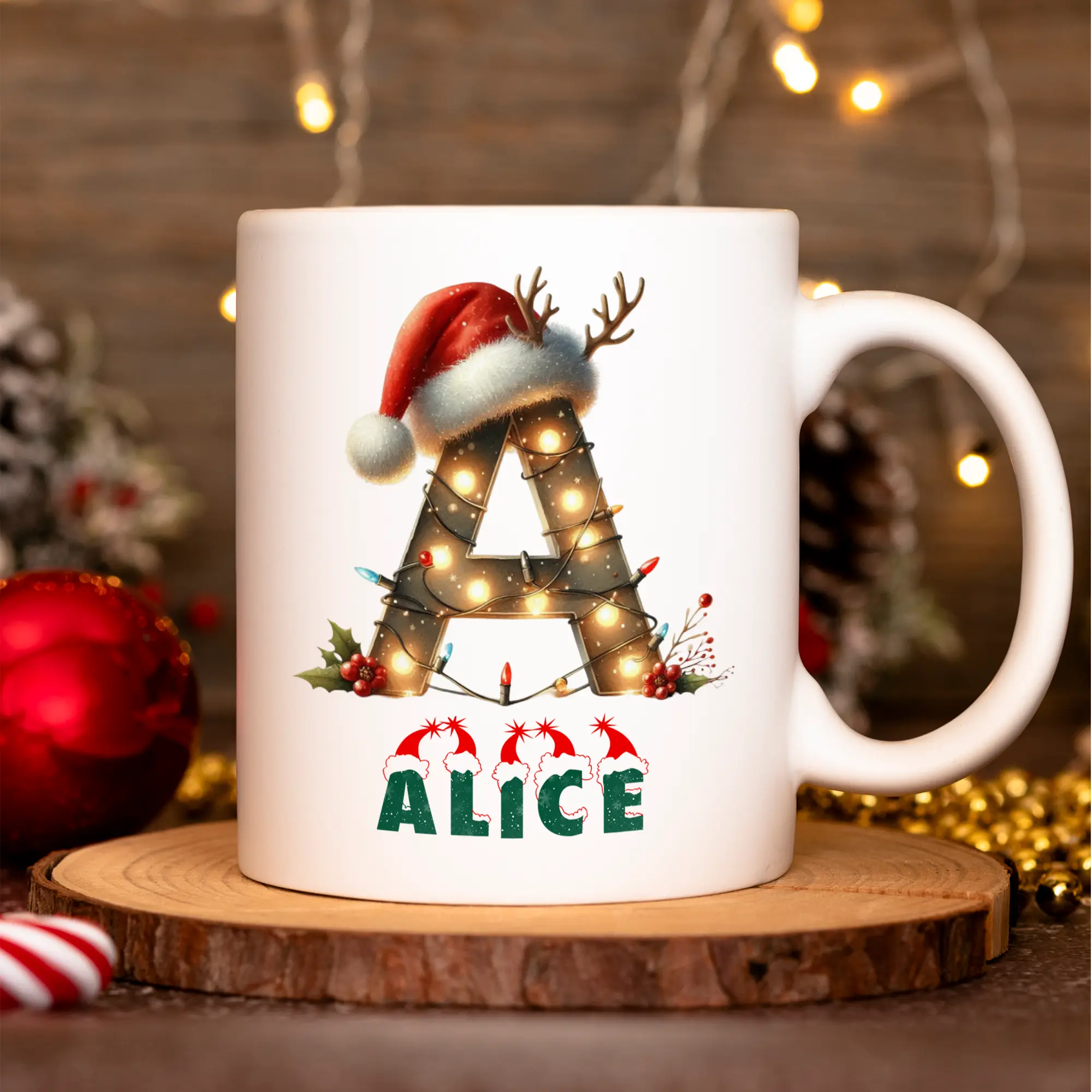 Custom Christmas Initial Mug, Monogram Coffee Mug, Holiday Coffee Mug, Hot Chocolate Mug, Customizable Mug, Winter Mug, Perfect for Gifting, White Mug, Xmas Gift, Xmas Mug, Custom Gift, Custom Mug