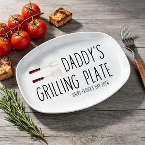 Father’s Day Daddy’s Grilling Plate – Ceramic BBQ Serving Tray, Grill Master Gift for Dad, Rustic Kitchen Decor