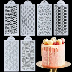 6PCS 13.8 x 6 Inch Floral Cake Decorating Stencils Set Plastic Templates Molds for Fondant Baking Dessert Cookie Birthday Wedding