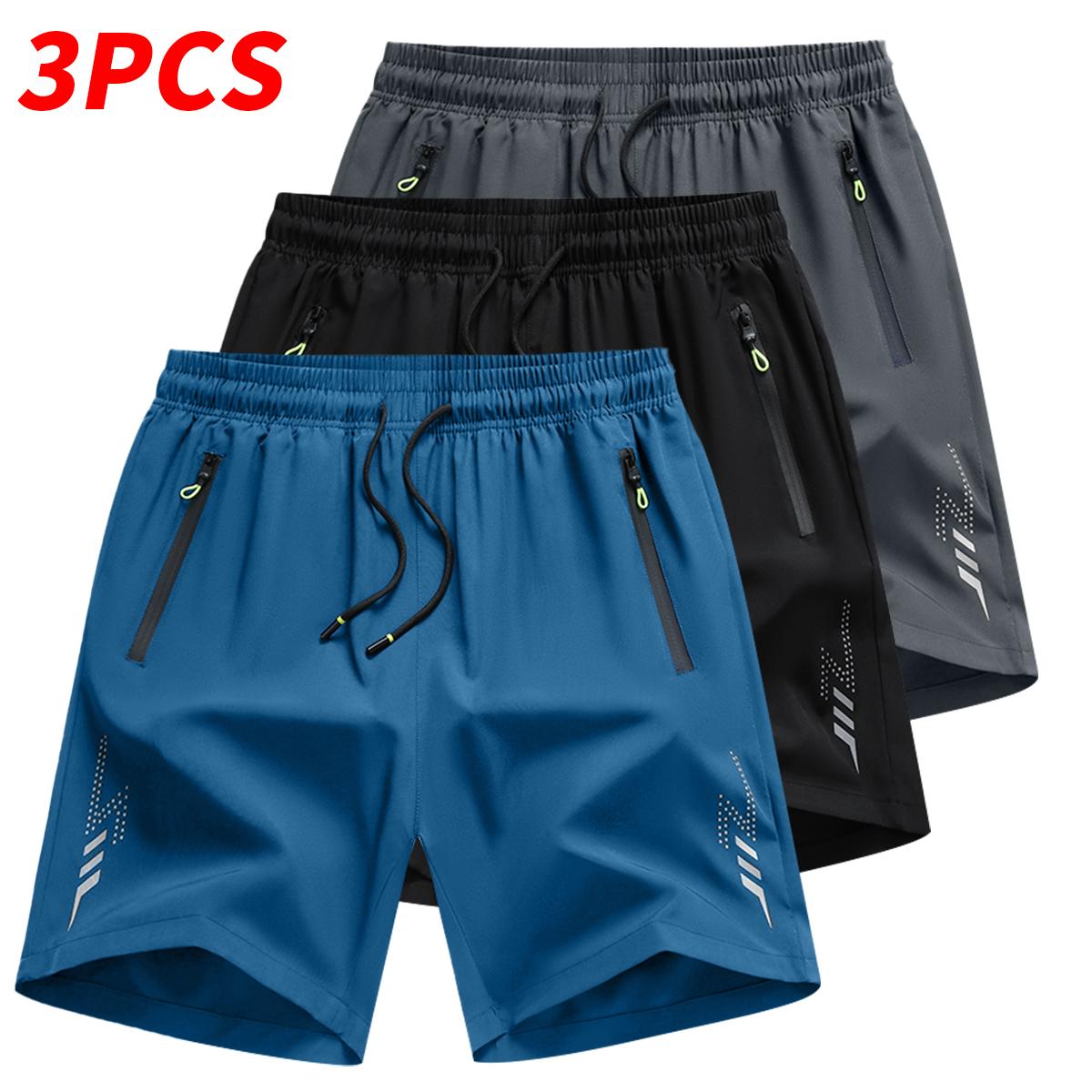Men's Summer Casual Quick Dry Shorts with Zipper Pockets & Elastic Drawstring Waist, Lightweight Breathable Athletic Workout Shorts for Men, Comfortable Casual Bottoms for Running, Walking, Hiking & Daily Activities