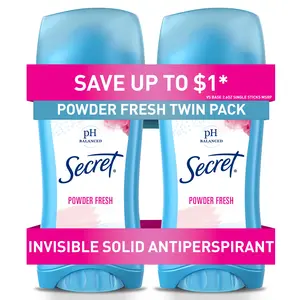 Secret Invisible Solid Antiperspirant Deodorant Stick for Women, Powder Fresh, 2.6 Oz Each, 2 Pack Procter & Gamble