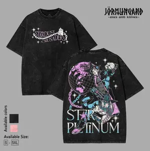 Retro Vintage Jotaro Kujo Washed Cotton T-Shirt, Star Platinum Stand Graphic Tee, JoJo Bizarre Adventure Anime Shirt, Stardust Crusaders Streetwear, Y2K Aesthetic Distressed Oversized Tee, Gift for JoJo Fans
