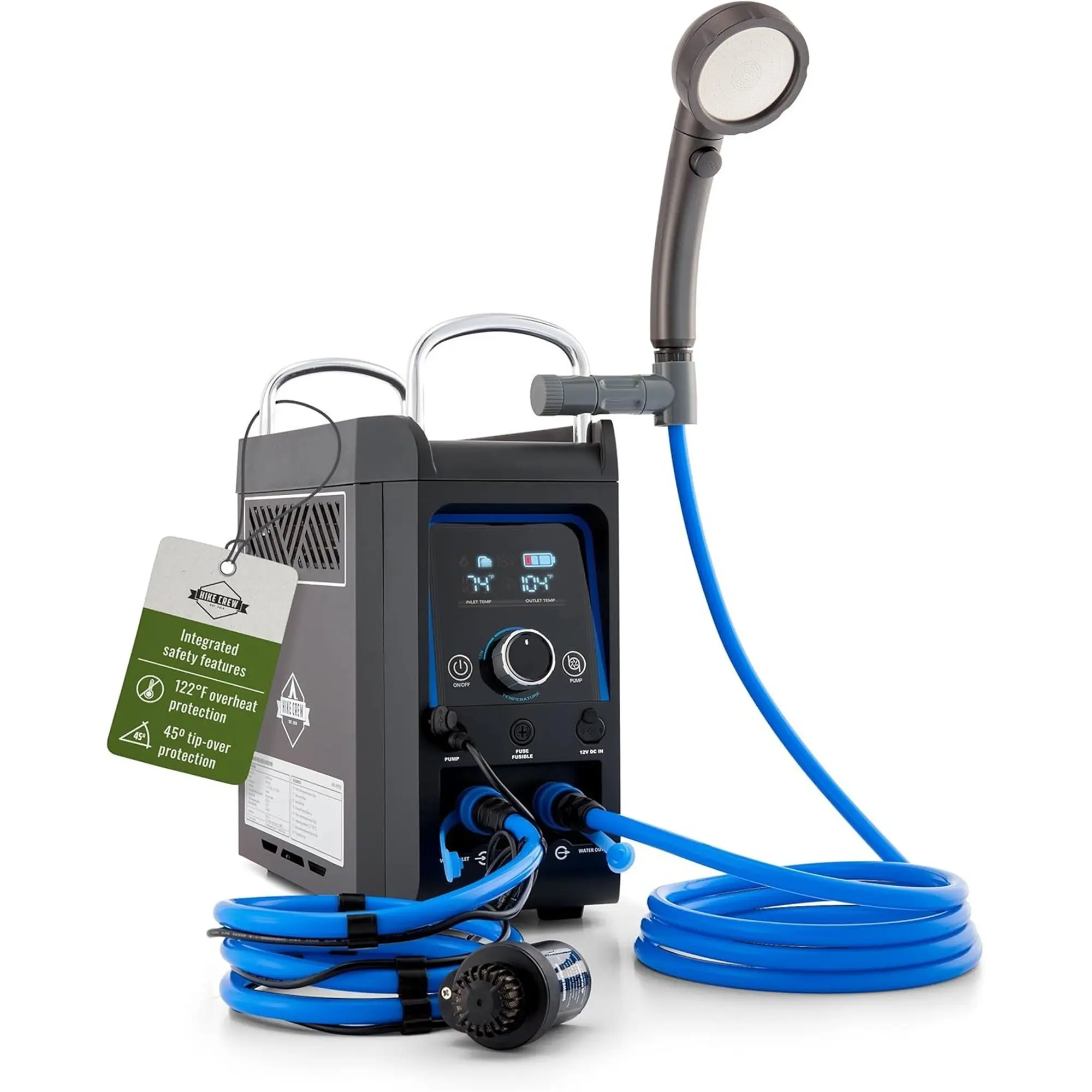 Hike Crew Propane Water Heater & Shower Pump, Rechargeable Camping Heater w/Shower Head Attachment