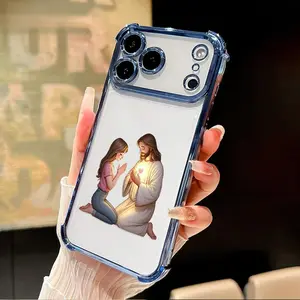 Jesus and little Girl Praying Pattern Four Corner Anti-Fall Phone Case Transparent Electroplated Protective Cover for iPhone 17 Pro Max 16 Air 15 Plus 14 13 12 11 E