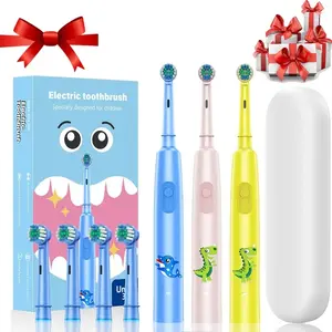 Cartoon Smart Electric Toothbrush, 4 Replacement Heads, Travel Case, USB Charging, Soft Bristles, Oral Care Gift