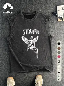 Men's Vintage Distressed Angel Wing Print Tank Top, Casual Sleeveless Round Neck Top for Summer, Fashion Men's Clothes for Daily Wear, Socks