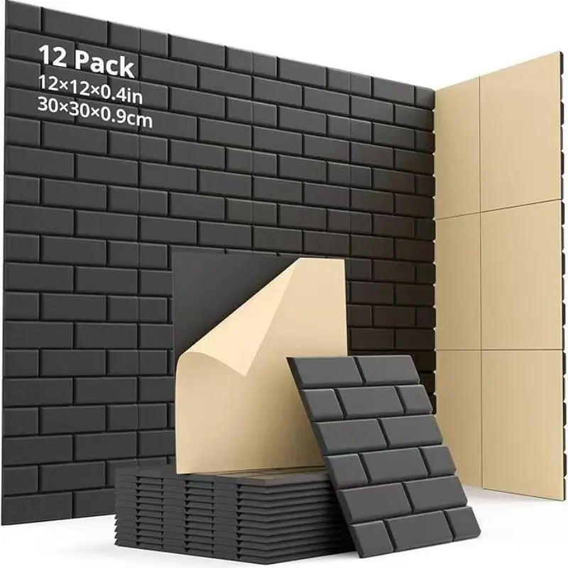 12pcs Self-Adhesive Brick Texture Soundproof Panels, High-Density Acoustic Wall Tiles, Wall Paneling, Fashion Polyester Material for Home & Office Decor, Peel and Stick Panels for Walls