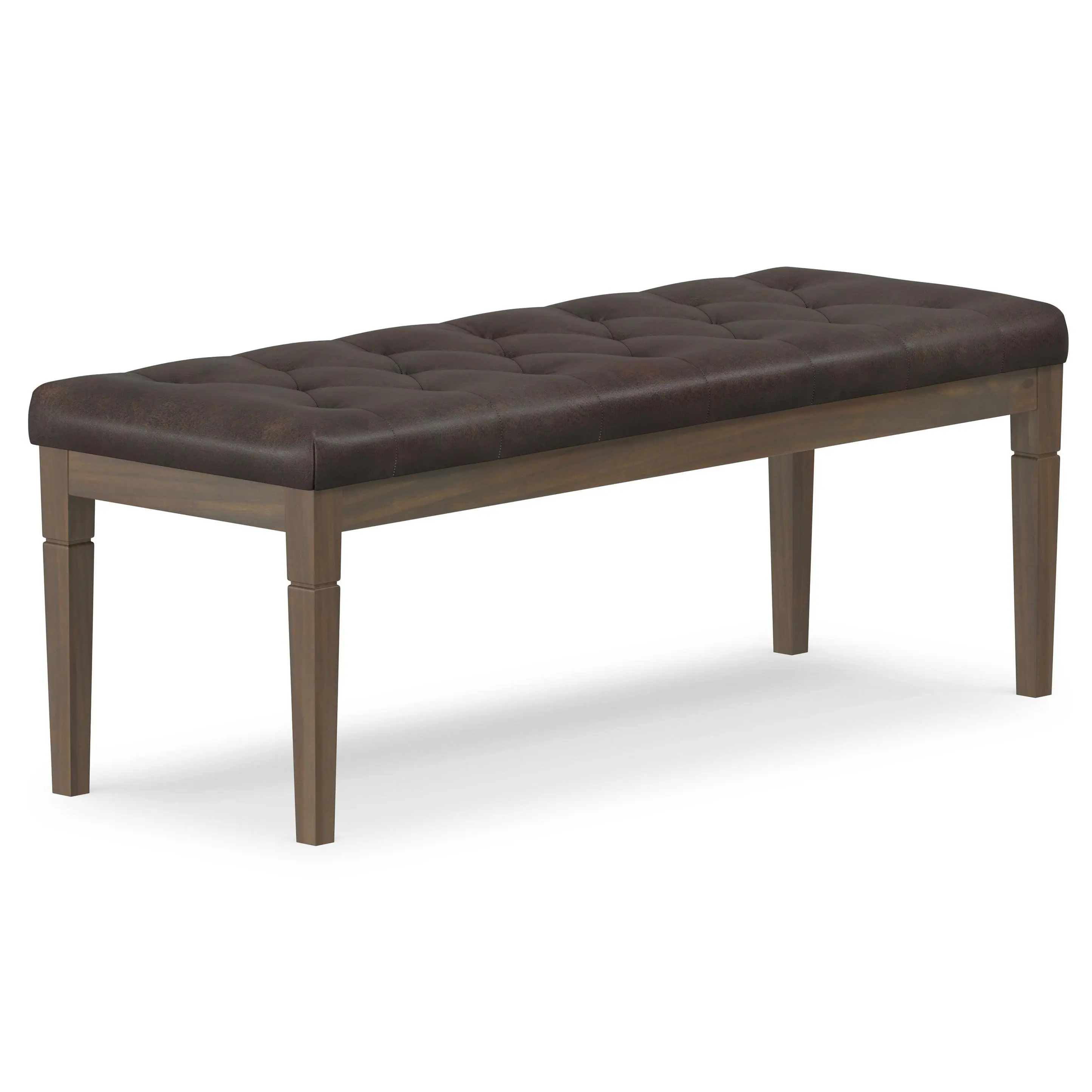 Waverly Ottoman Bench - Classic French Country Indoor Furniture, Plush Distressed Vegan Leather Stool with Tufted Cushion, Elegant Tufting, Generous Seating Surface, Assembly Required for Entryway