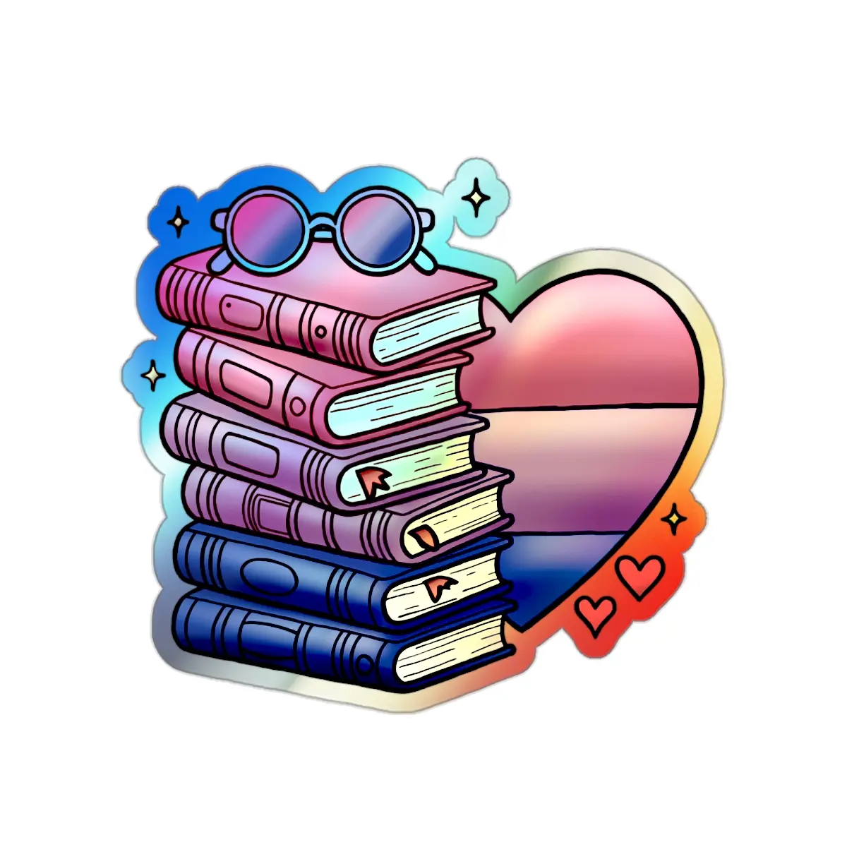 Bisexual Pride Holographic Die-cut Stickers - Rainbow Book Stack LGBTQ+ Sticker, Laptop Decal, Journal Water Bottle Pride Accessories