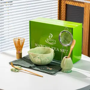 8pcs Matcha Bowl Set with Spout Ceramic Tea Tools Kit, Matcha Whisk, Japanese Style Gift Box Teaware, Premium Quality Ceramics