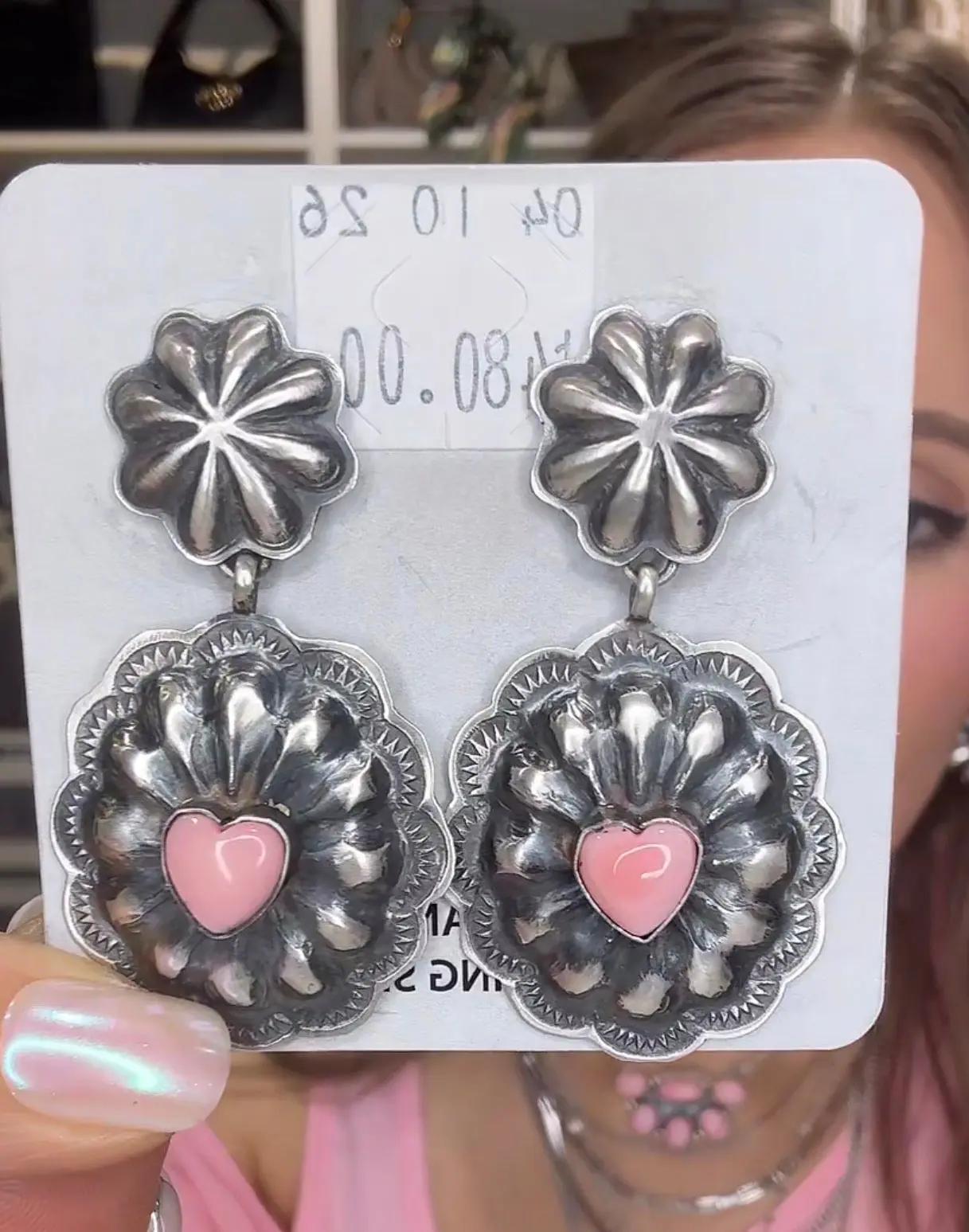 Female Handmade Desert Heart Drop Dangle Earrings, Native American Artist-Crafted Silver Earrings, One Size, Handmade Earrings, Drop Earrings