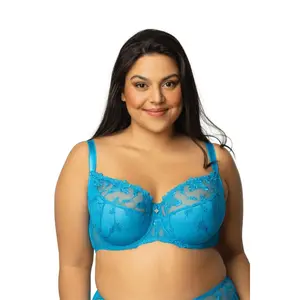 TURQUOISE BLUE UNDERWIRE LACE BRA BRITNEY SEMI SOFT