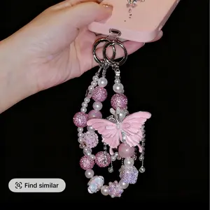 Unique Phone Chain with Pink Butterfly Design and Beaded Accents for Stylish and Functional Accessory