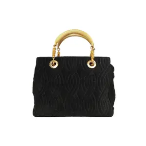 Pre-owned FENDI leather Tote Bags 【Zanna】Black velvet vintage handbag