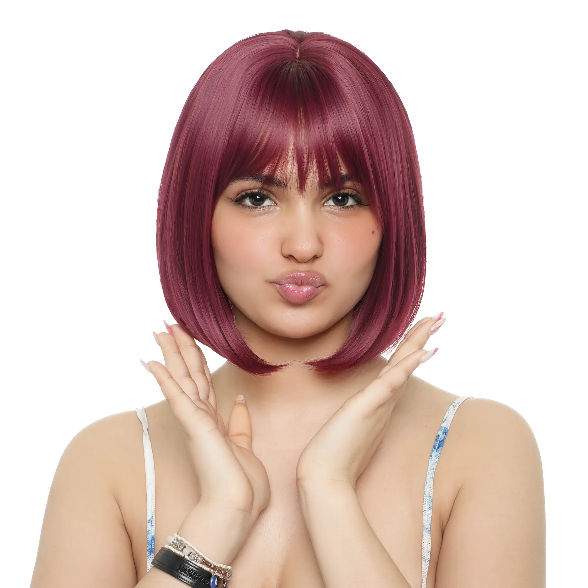 11-Inch Solid Garnet Red Straight Synthetic Wig | Heat ResistantCap Included | #82 @22 41FSGB