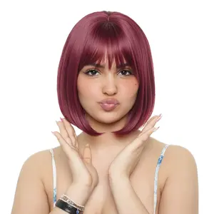 11-Inch Solid Garnet Red Straight Synthetic Wig | Heat ResistantCap Included |  #82 @22 FSGB