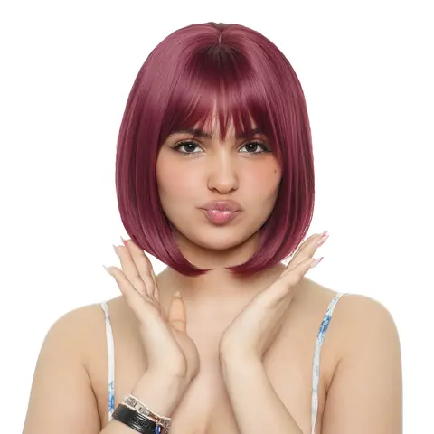 11-Inch Solid Garnet Red Straight Synthetic Wig | 【Heat Resistant】 【Cap Included】 | #41FSGB