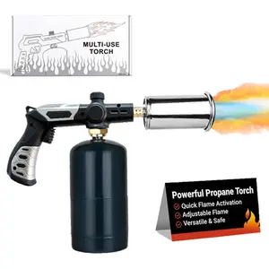 2026 New Powerful Propane Torch Weed Burner – Adjustable Flame Thrower for BBQ Grill, Steak, Sous Vide, Crème Brûlée & DIY Welding – Kitchen Butane Torch Kit with Fuel Canister Not Included(Tank Not Included) campfire charcoal starter
