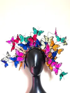 Feather Butterfly Crown – Adjustable Wire Headband, Festival Statement Piece